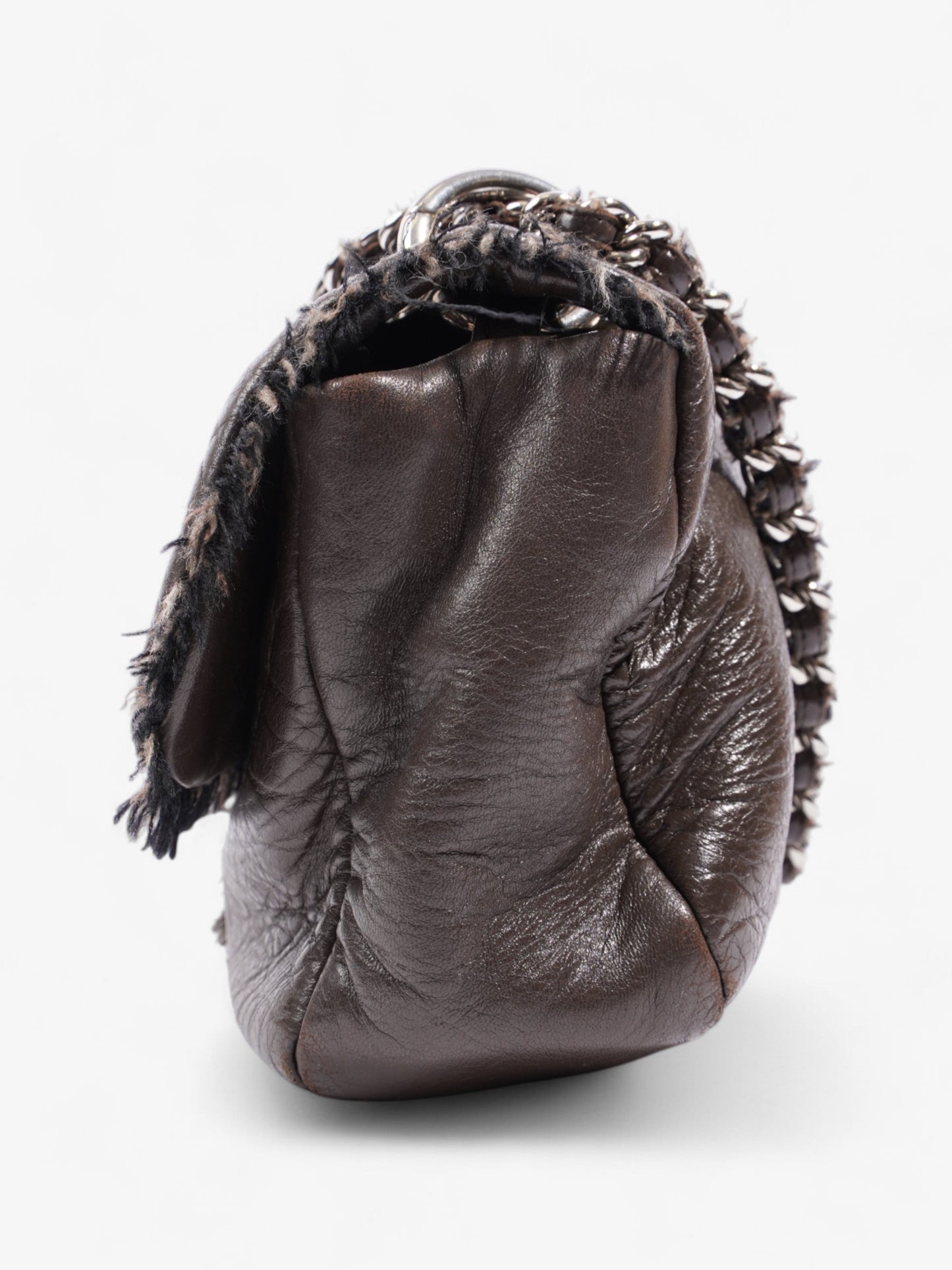 Chanel Funny Tweed Flap Bag Brown Lambskin Leather