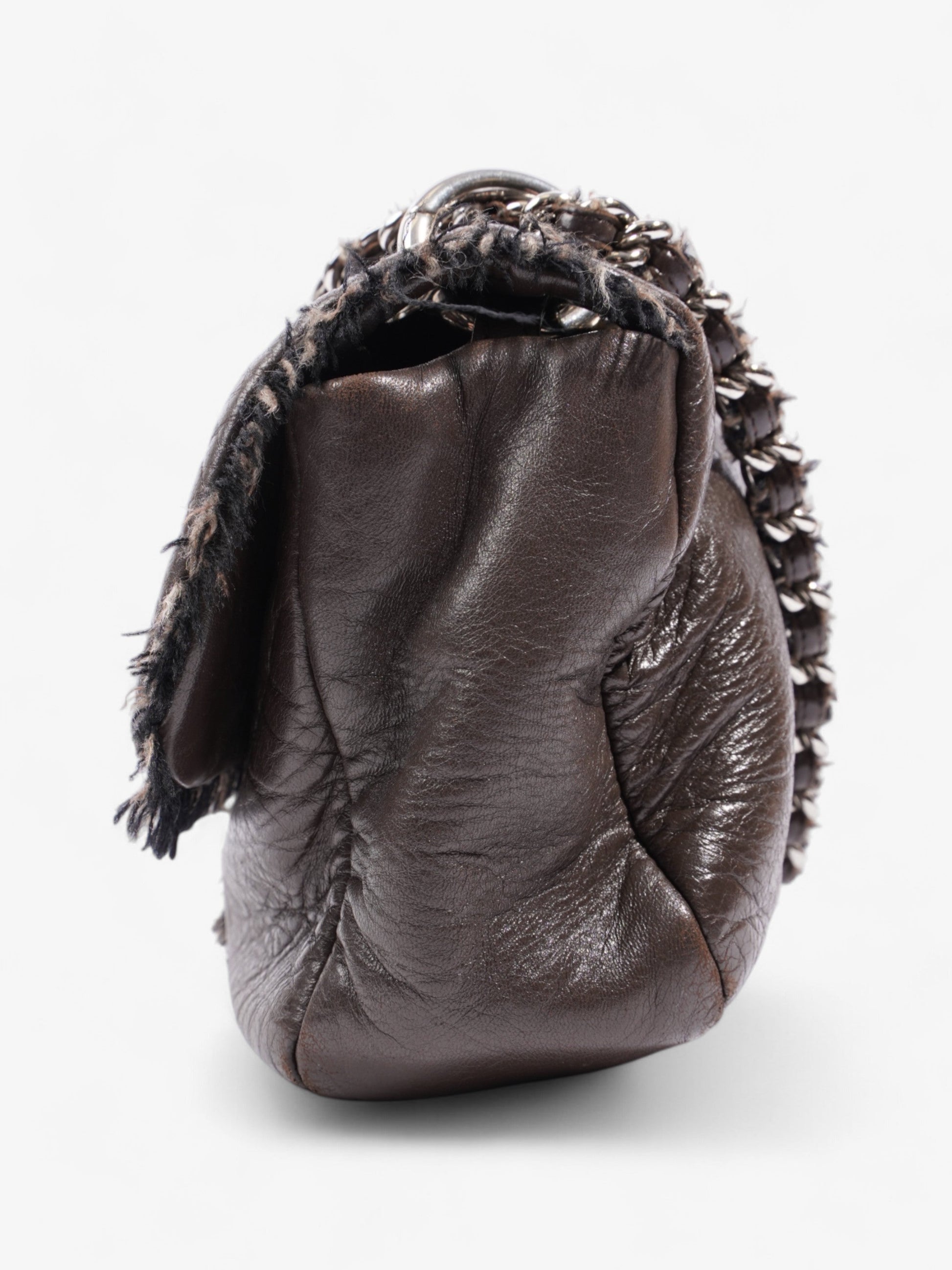 Chanel Funny Tweed Flap Bag Brown Lambskin Leather