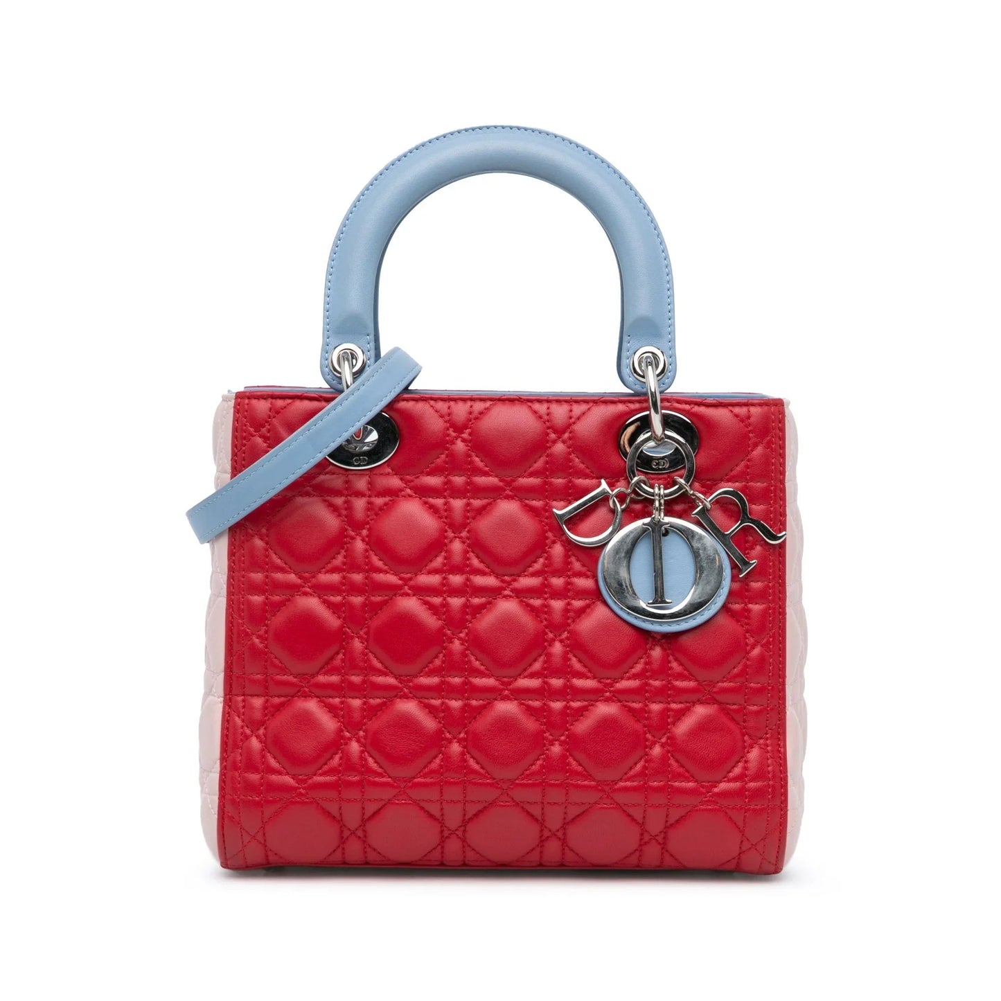 Red Dior Medium Tricolor Lambskin Cannage Lady Dior Satchel