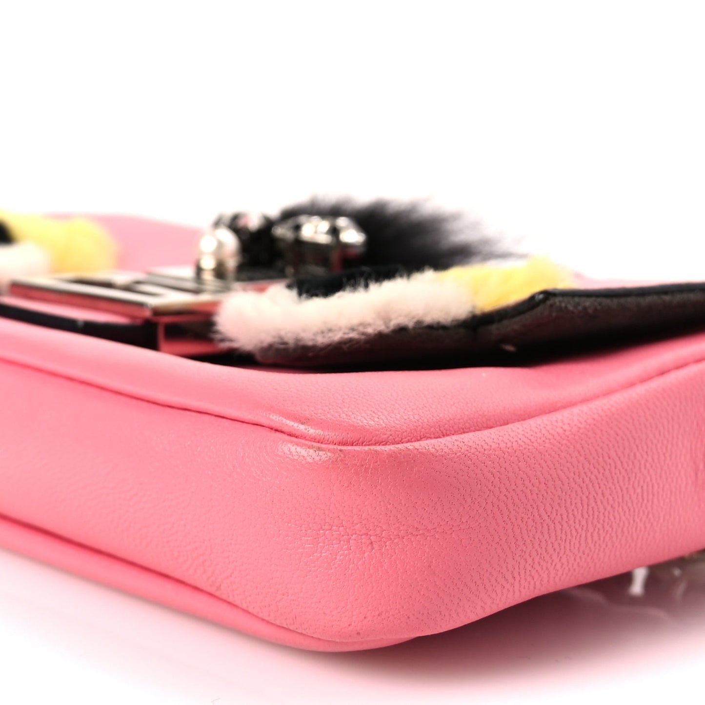 Fendi Nappa Rabbit Fox Fur Micro Buggie Baguette Rosa Fluo Multicolor