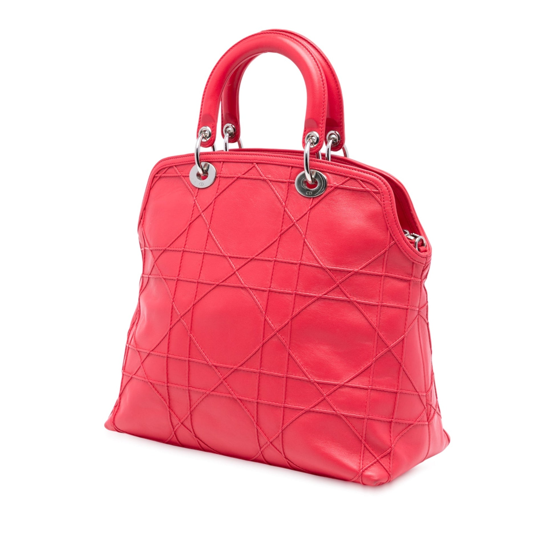 Red Dior Medium Lambskin Cannage Polochon Granville Satchel