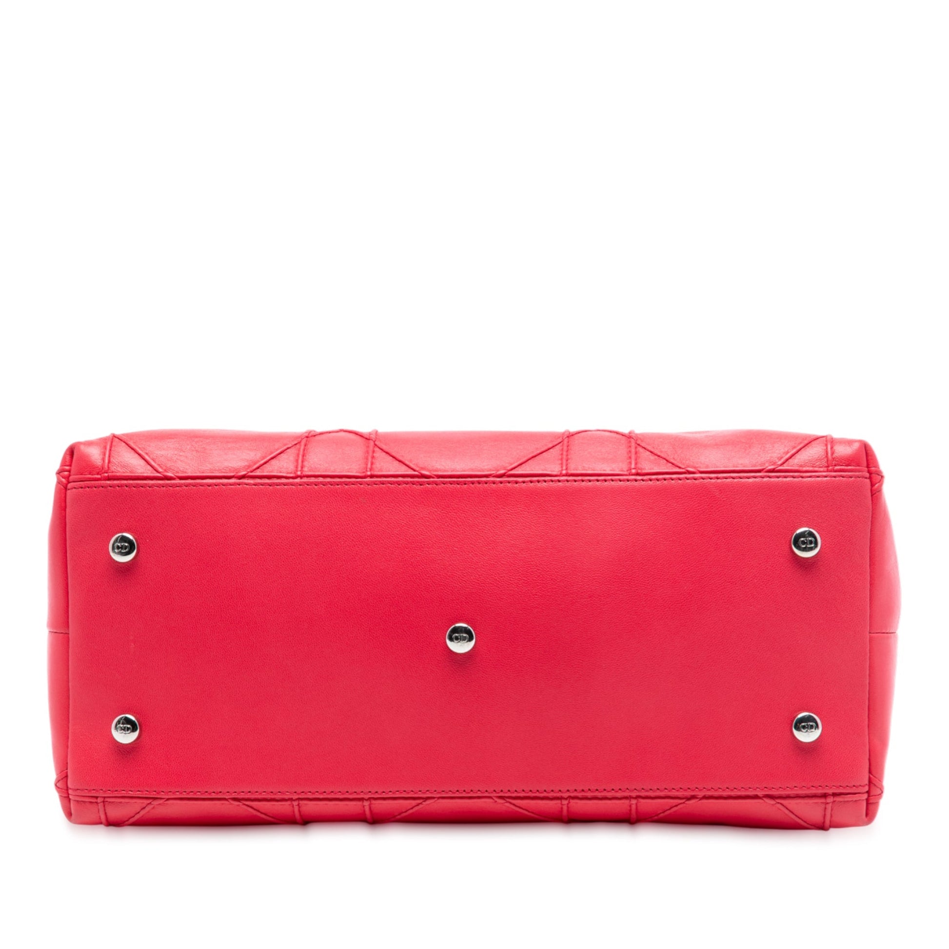 Red Dior Medium Lambskin Cannage Polochon Granville Satchel