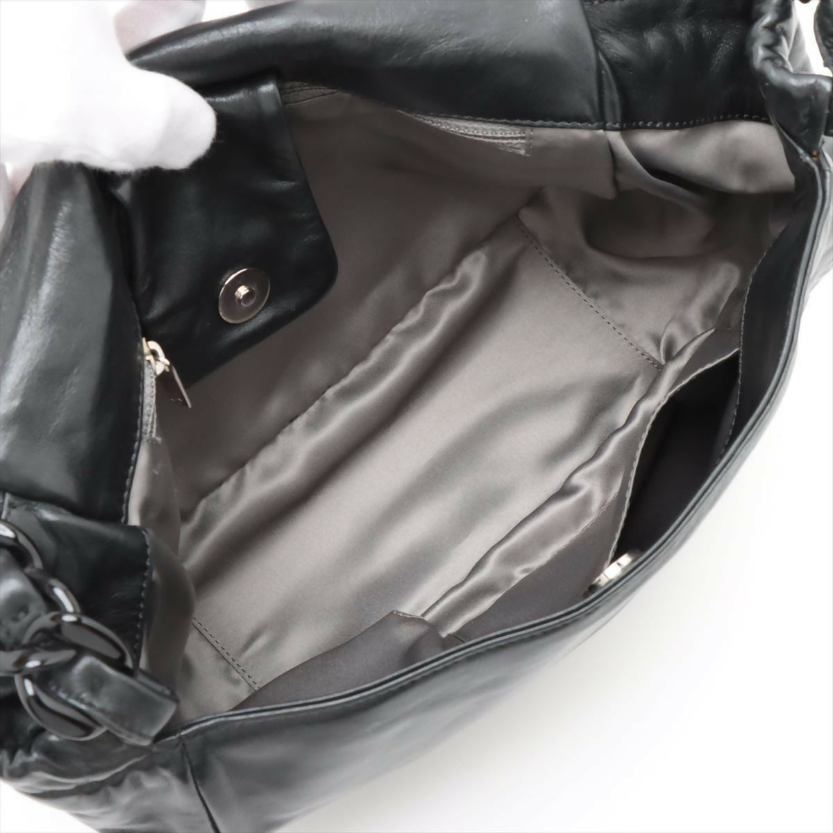 Chanel Black Crinkled Patent Leather Modern Chain Flap Bag
