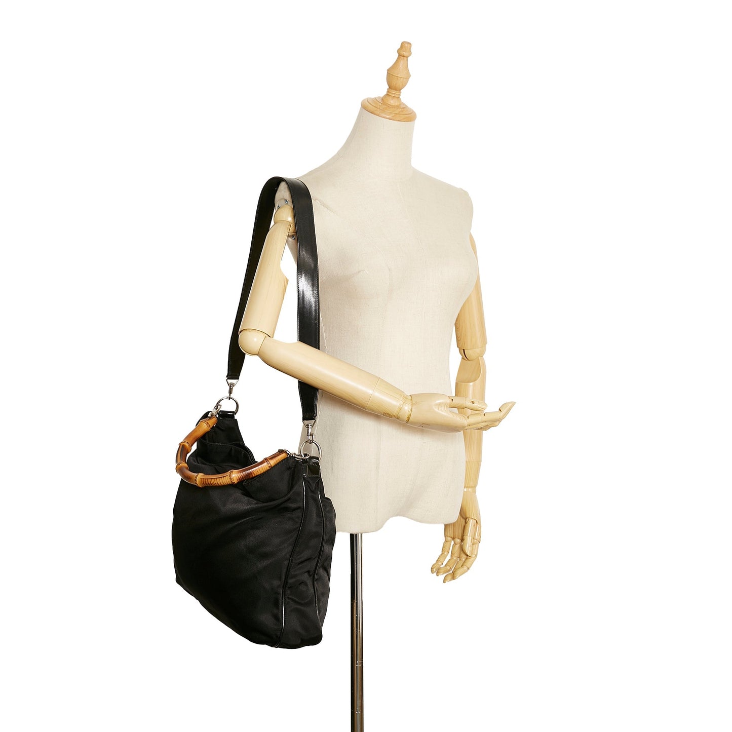 Gucci Bamboo Leather Nylon Satchel