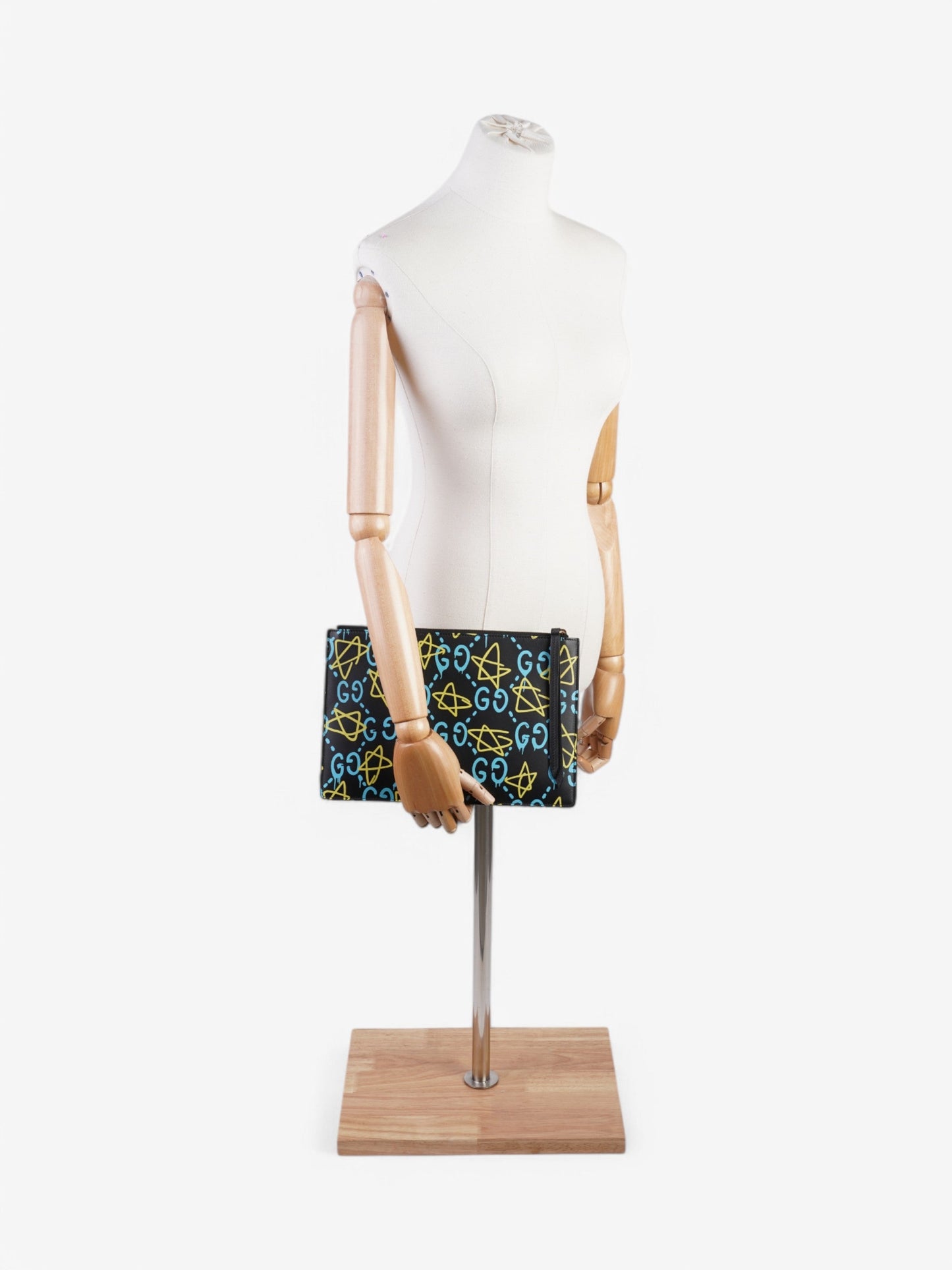 Gucci Ghost Clutch Black / Blue / Yellow Calfskin Leather