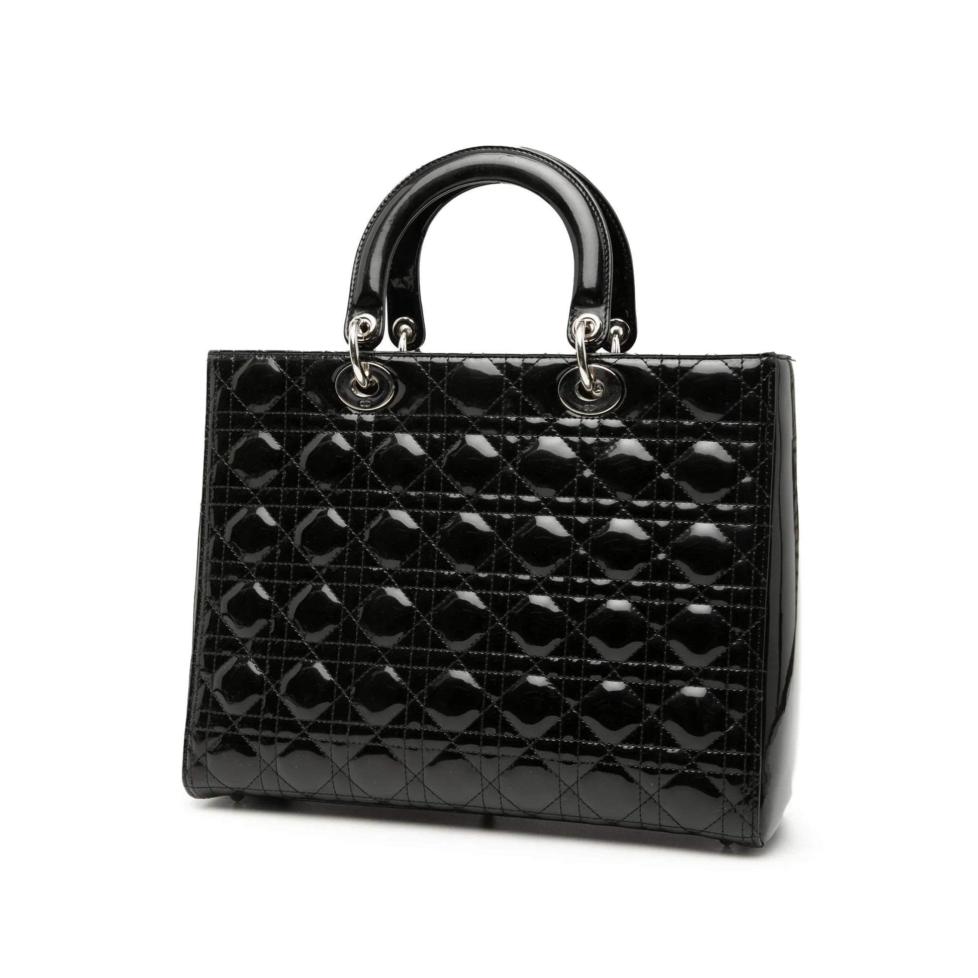 Black Dior Large Patent Cannage Lady Dior Satchel