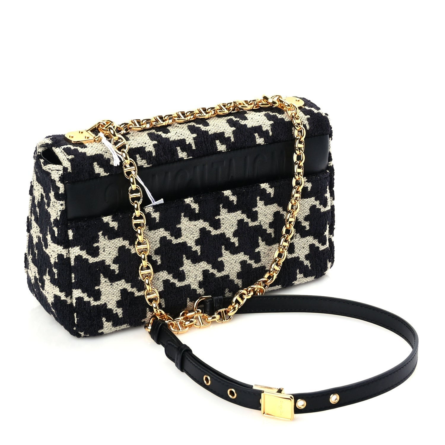 Christian Dior Technical Canvas Macro Houndstooth Medium Caro Bag Black White