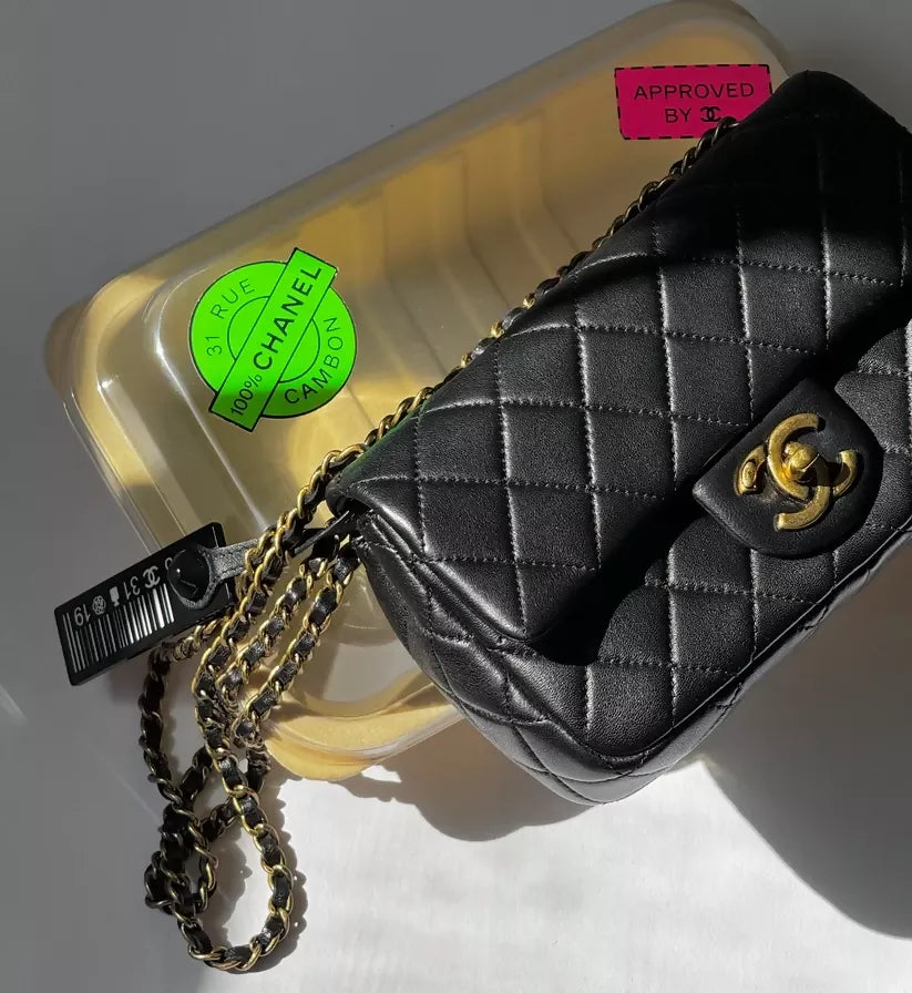 Chanel 2014 Black Lambskin MinaudiÃ¨re Meat Package  Flap Bag