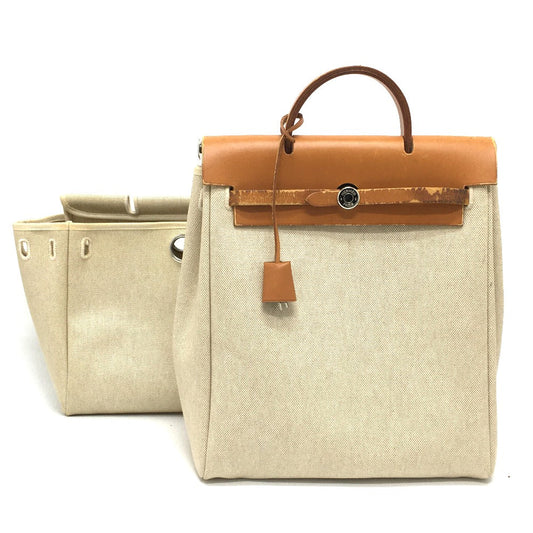HERMES Backpack Leather/Toile GM beige With replacement bag Herbag add PM Women