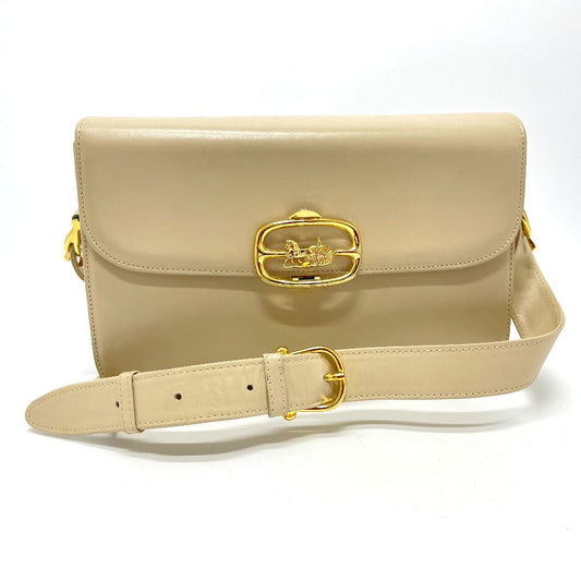 CELINE Shoulder Bag leather Beige x Gold Metal Carriage Metal Women