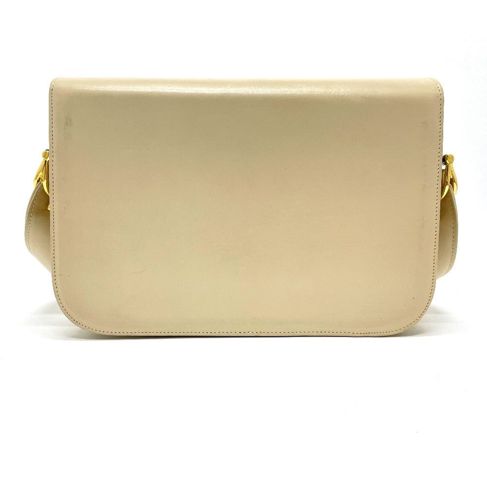 CELINE Shoulder Bag leather Beige x Gold Metal Carriage Metal Women