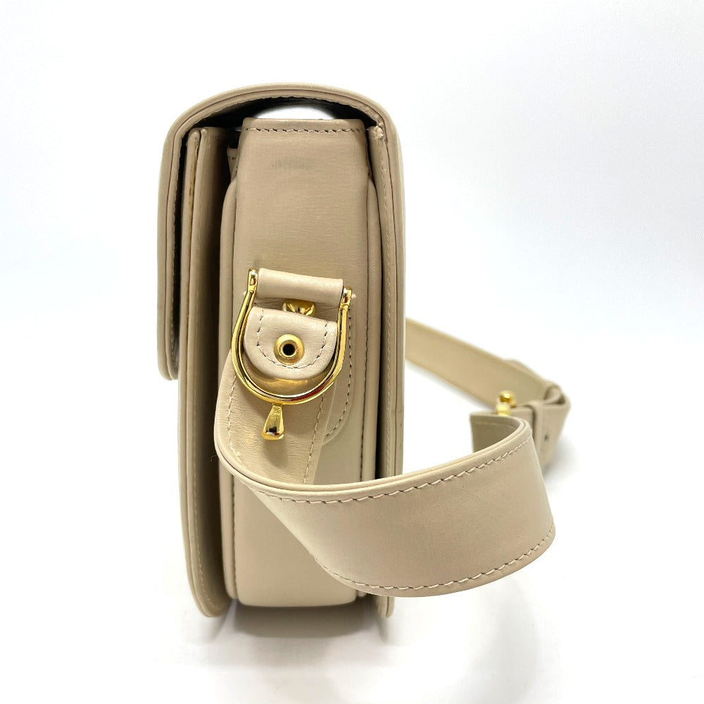 CELINE Shoulder Bag leather Beige x Gold Metal Carriage Metal Women
