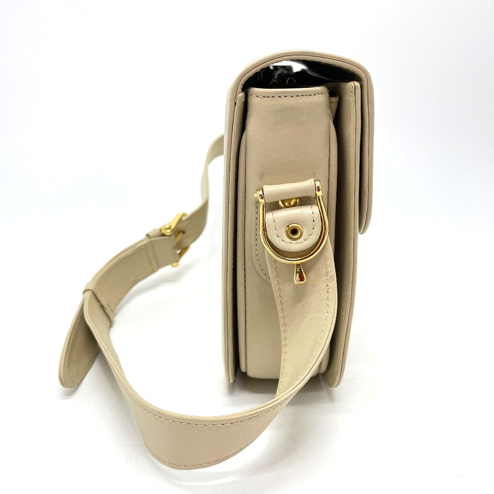 CELINE Shoulder Bag leather Beige x Gold Metal Carriage Metal Women