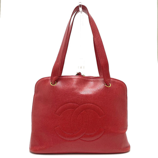CHANEL Shoulder Bag Caviar skin Red CC COCO Mark Ball charm Women