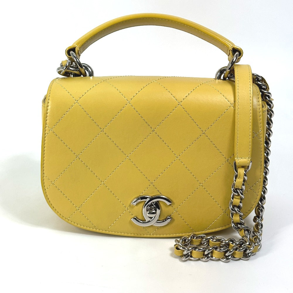 CHANEL Shoulder Bag Calfskin Yellow type CC COCO Mark stitch matelassÃÃ©
