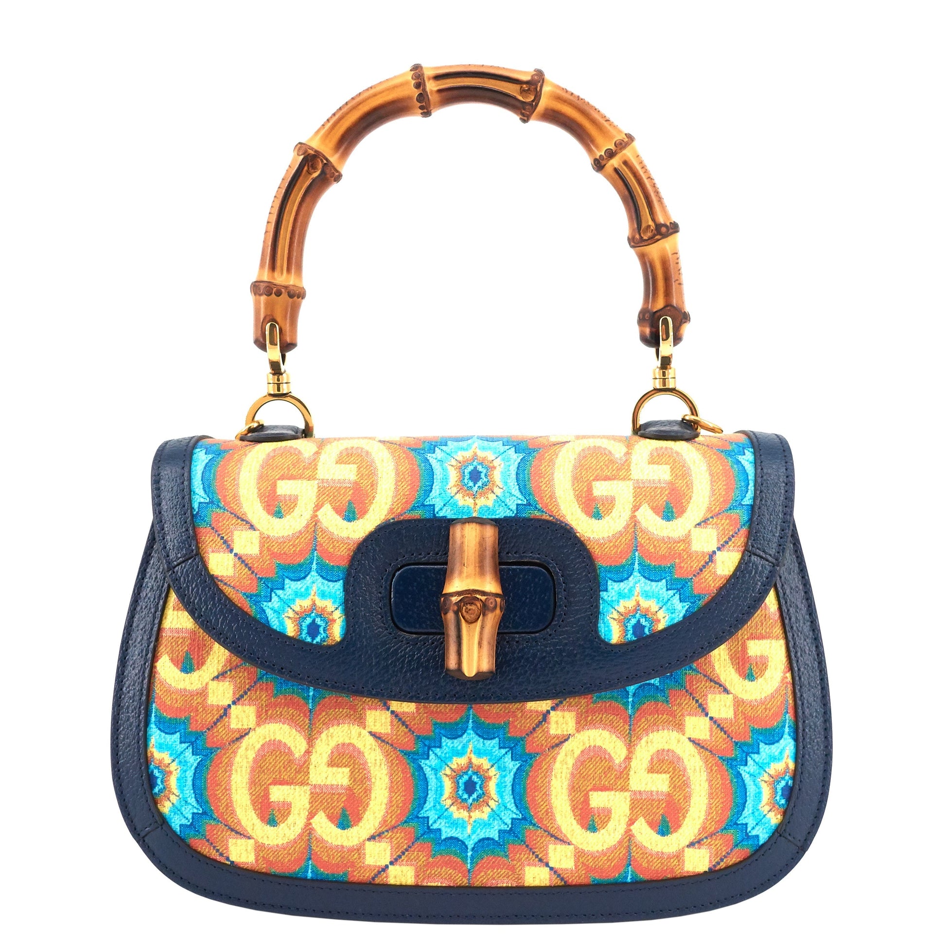 Gucci 1947 Bamboo Handle Kaleidoscope Canvas and Leather Bag
