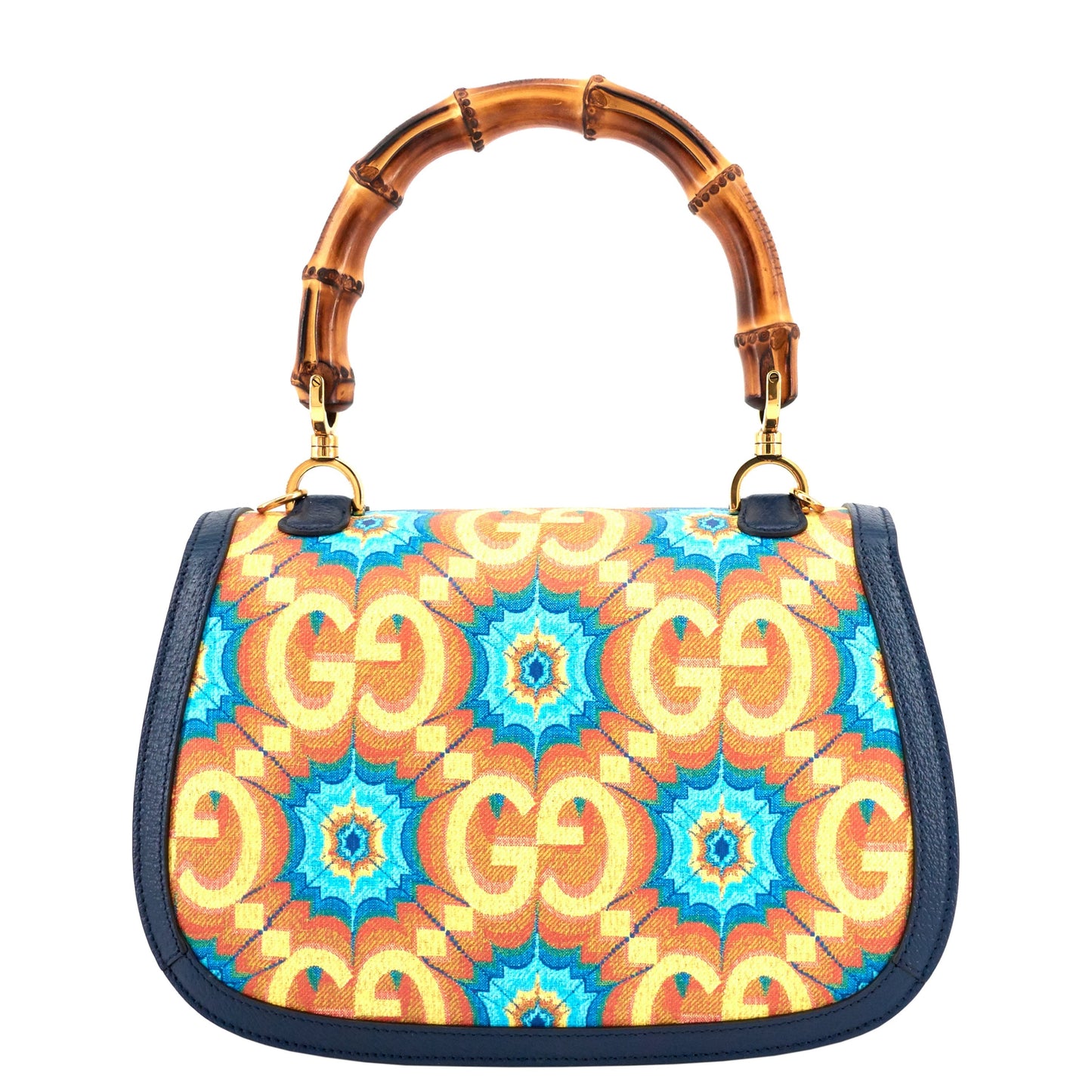 Gucci 1947 Bamboo Handle Kaleidoscope Canvas and Leather Bag