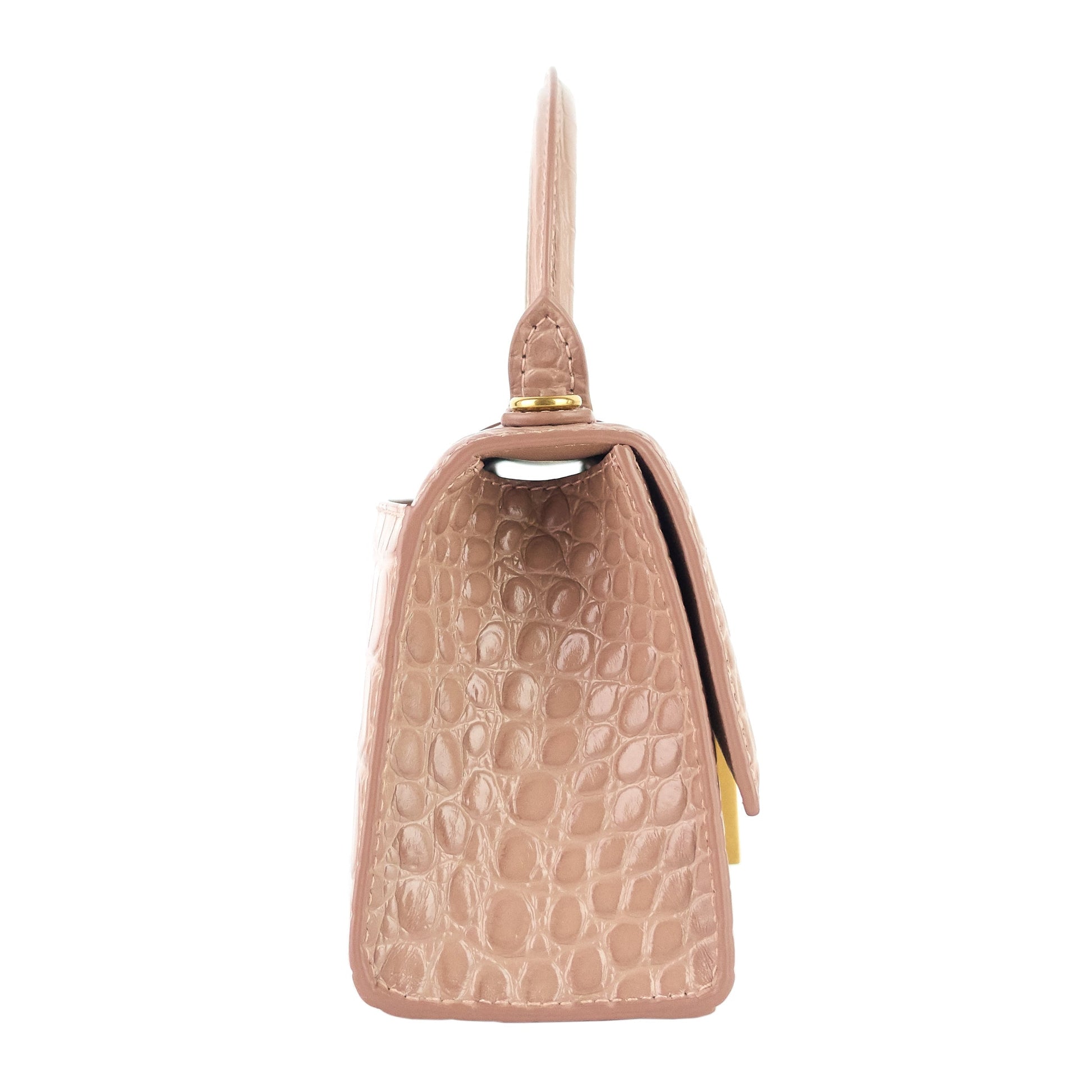 Balenciaga Hourglass XS Croc Embossed Leather Top Handle Bag