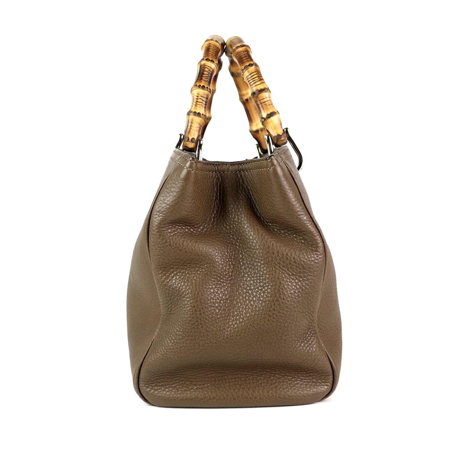 Gucci Pebbled Leather Bamboo Handle Shopper Tote Bag