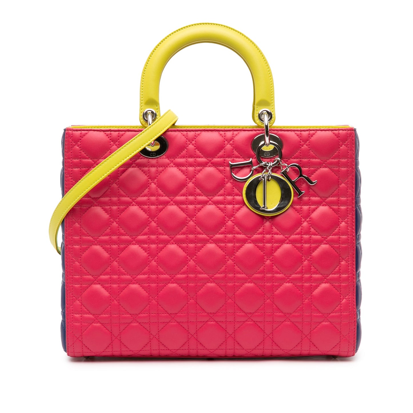 Pink Dior Large Tricolor Lambskin Cannage Lady Dior Satchel