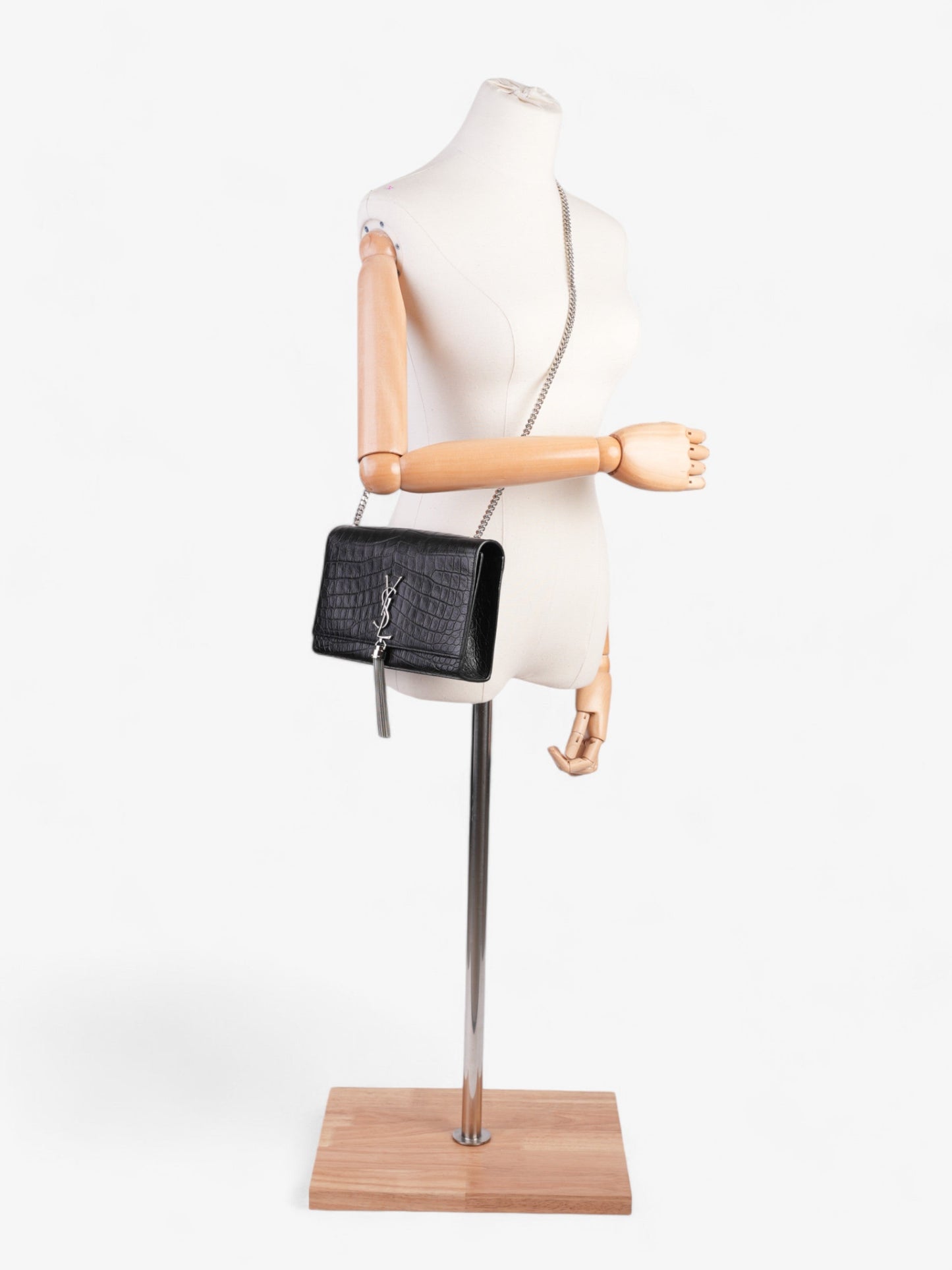 Saint Laurent Kate Tassle Bag Black Embossed Leather Medium