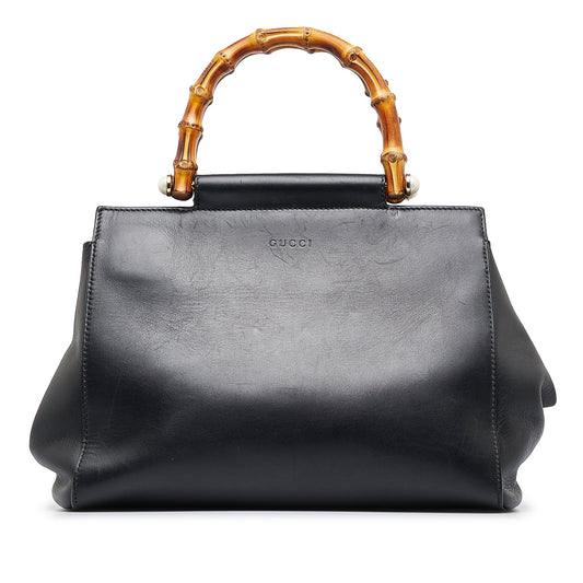 Gucci Bamboo Black Leather Shoulder Bag Style 1