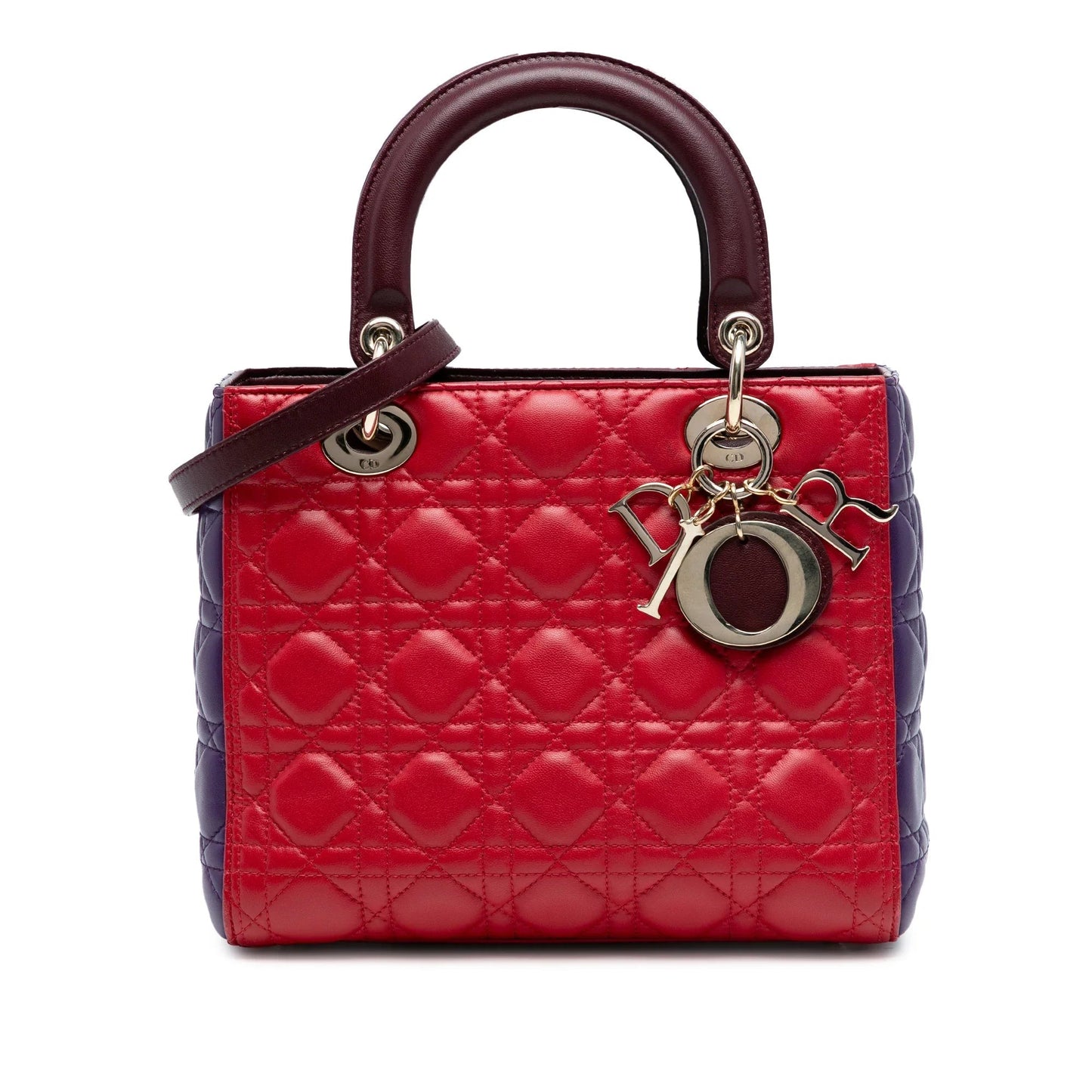 Red Dior Medium Tricolor Lambskin Cannage Lady Dior Satchel