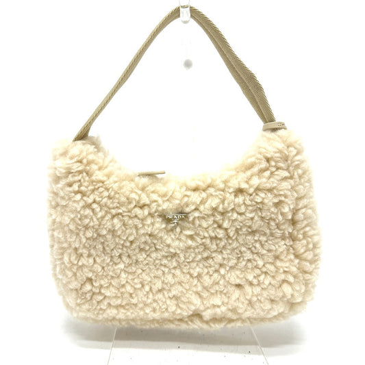 PRADA Handbag 1NE515 Sheep fur beige Triangle logo