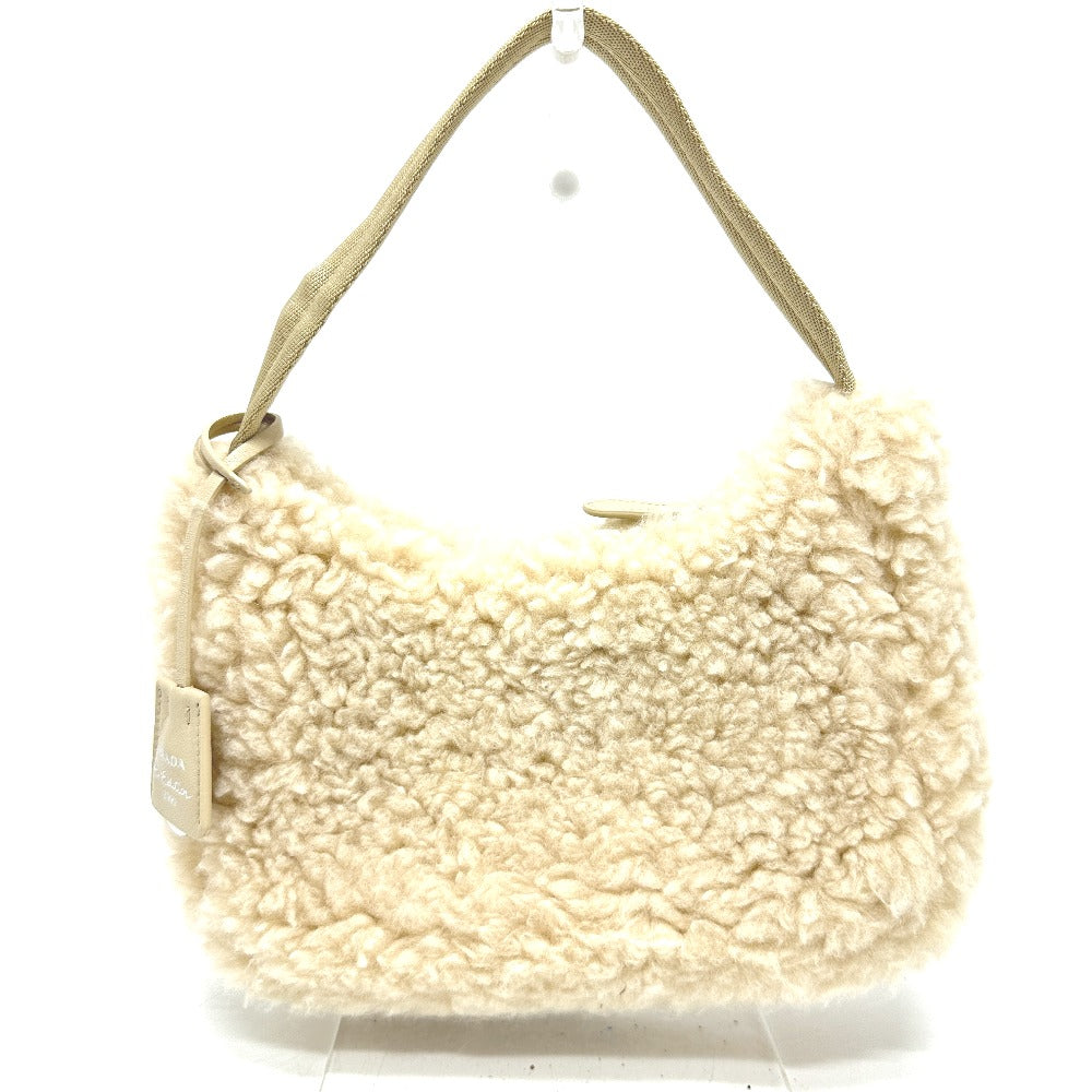 PRADA Handbag 1NE515 Sheep fur beige Triangle logo