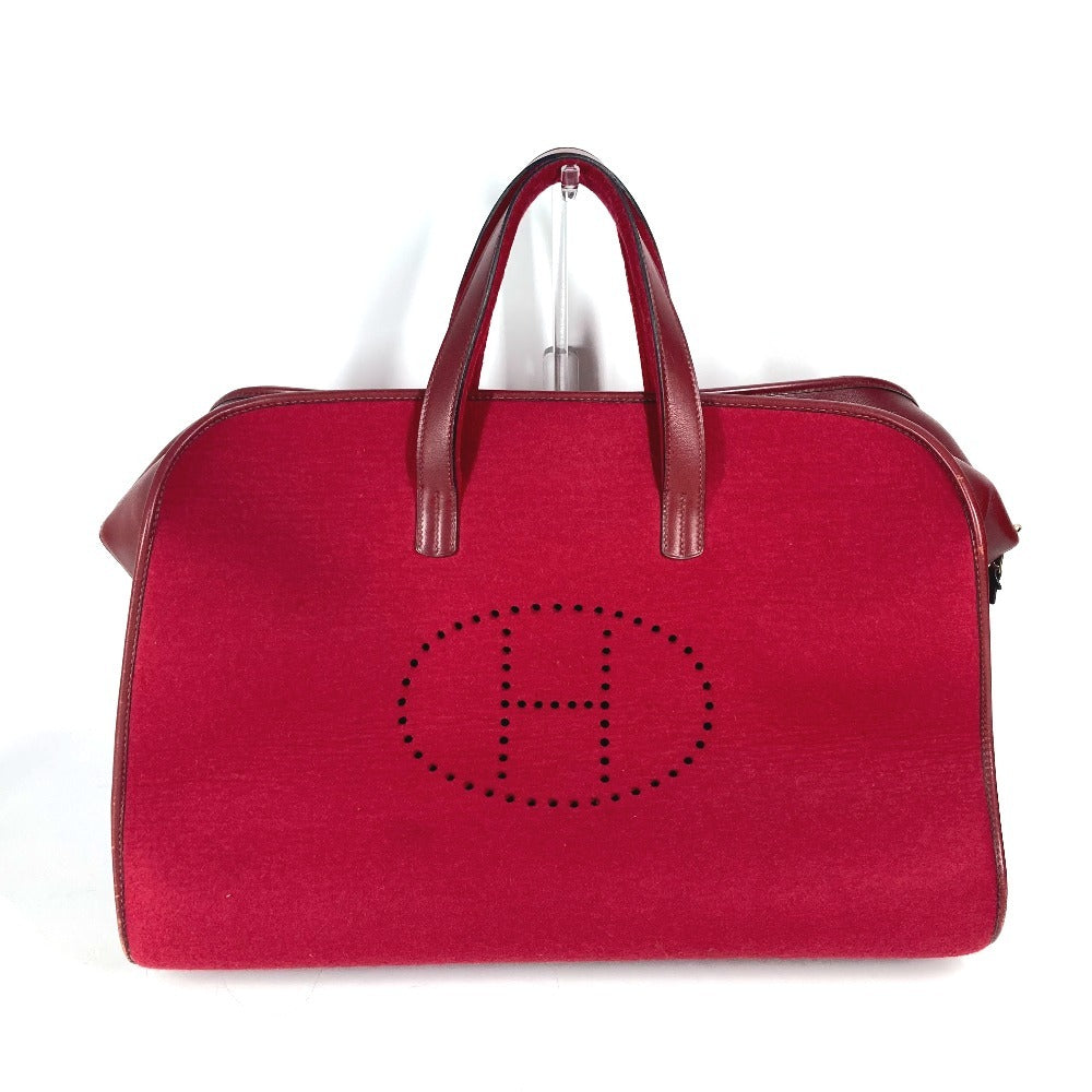 HERMES Boston Duffel bag Felt, Leather Red H punching logo Hood