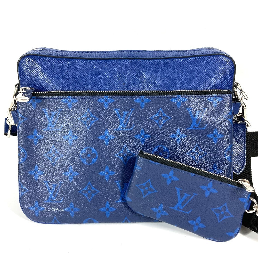 LOUIS VUITTON Shoulder Bag Taiga Leather, Monogram Canvas blue Taigalama Trio Messenger