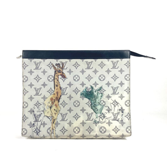 LOUIS VUITTON Clutch bag leather Navy Monogram Savannah Chapman Brothers Pochette Voyage GM