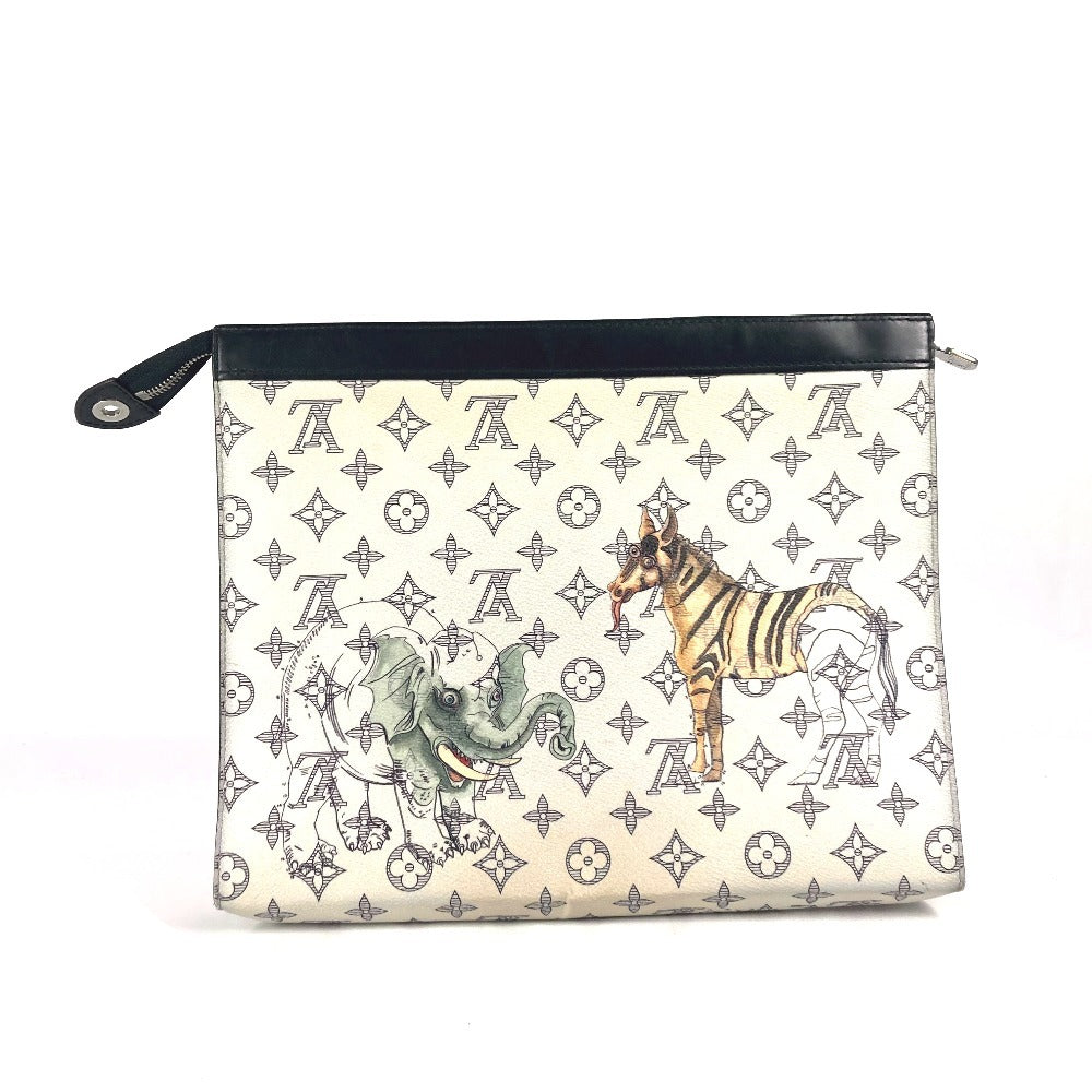  LOUIS VUITTON Clutch bag leather Navy Monogram Savannah Chapman Brothers Pochette Voyage GM