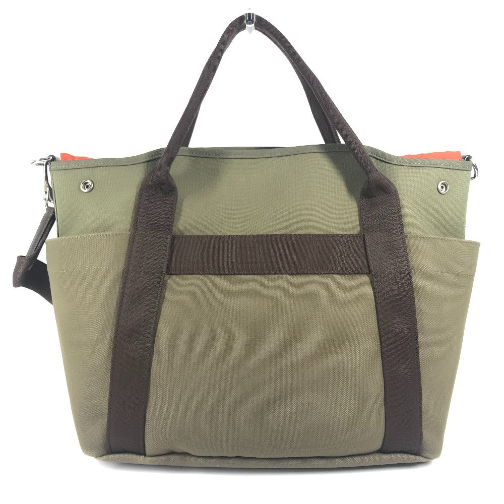 HERMES Tote Bag Leather / canvas khaki With bag-in-bag Sucked Pansage Groom Women