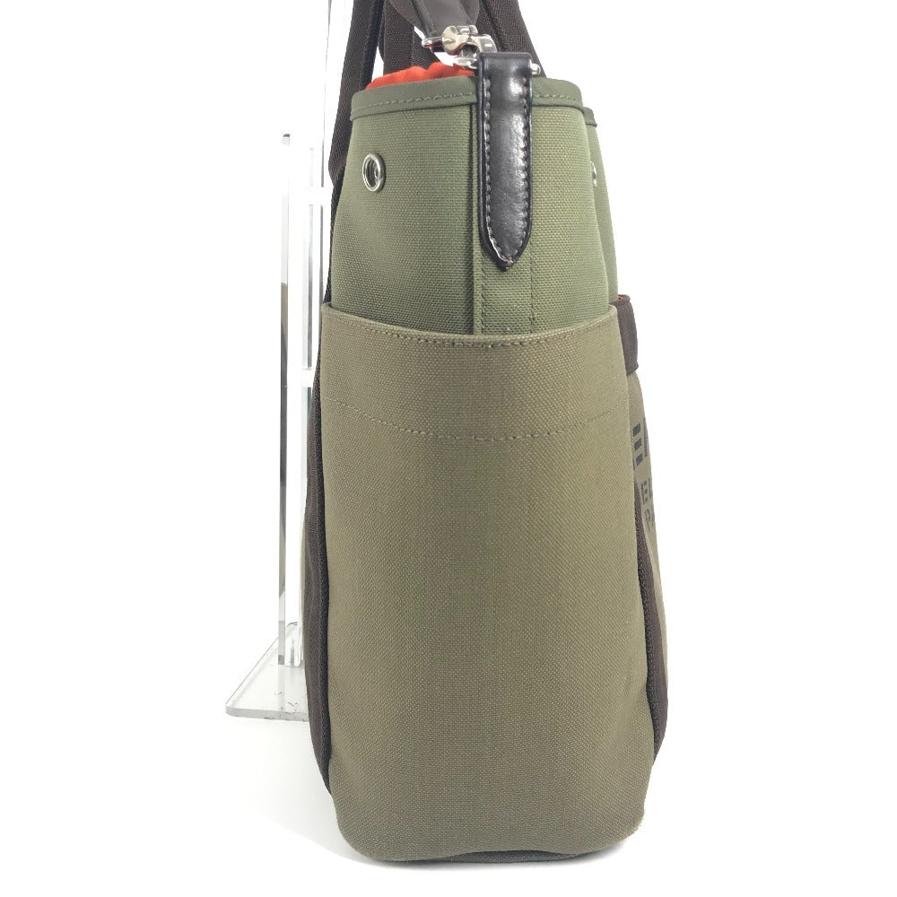 HERMES Tote Bag Leather / canvas khaki With bag-in-bag Sucked Pansage Groom Women