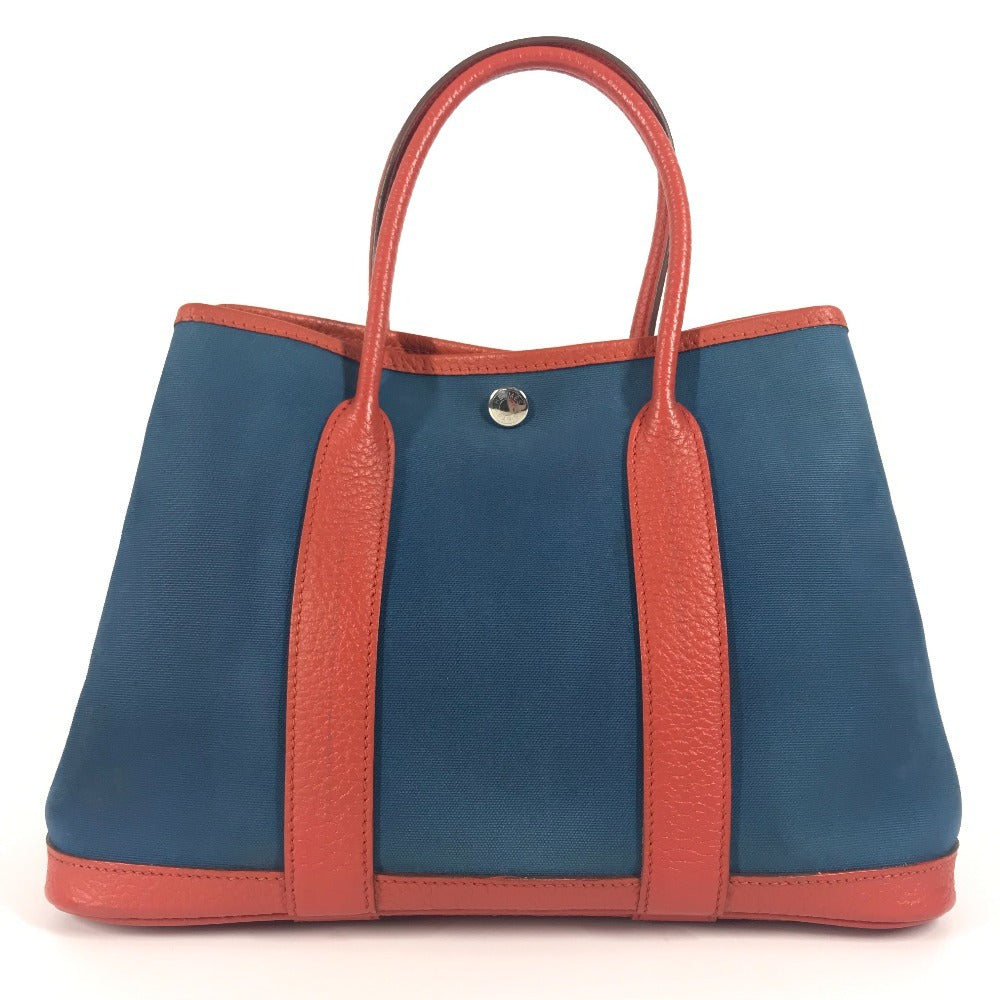 HERMES Tote Bag Leather / canvas blue Garden Party TPM