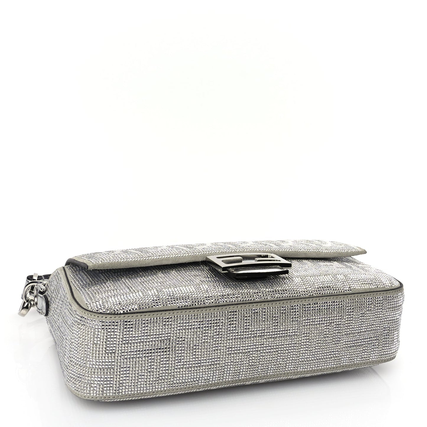 Fendi Crystal Vitello Laminato FF Medium Baguette Crystal Argento