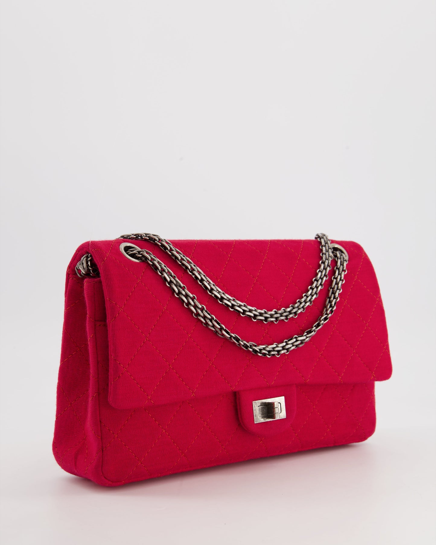 Chanel Red Medium Reissue 2.55 Double Flap Bag in Quilted Fabric with Ruthenium Hardware