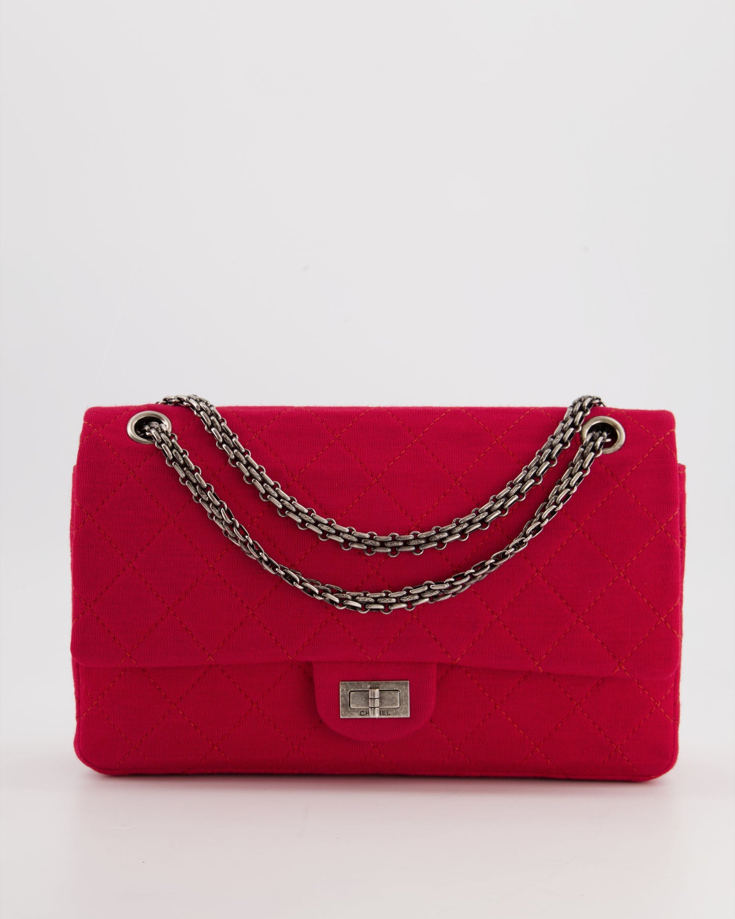Chanel Red Medium Reissue 2.55 Double Flap Bag in Quilted Fabric with Ruthenium Hardware