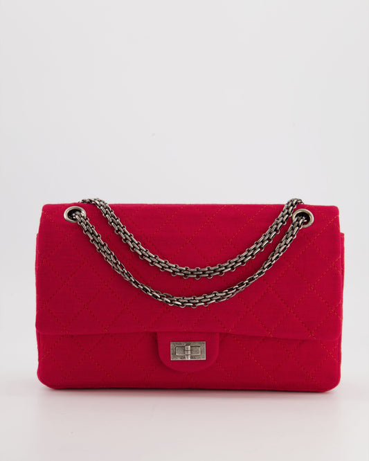 Chanel Red Medium Reissue 2.55 Double Flap Bag in Quilted Fabric with Ruthenium Hardware
