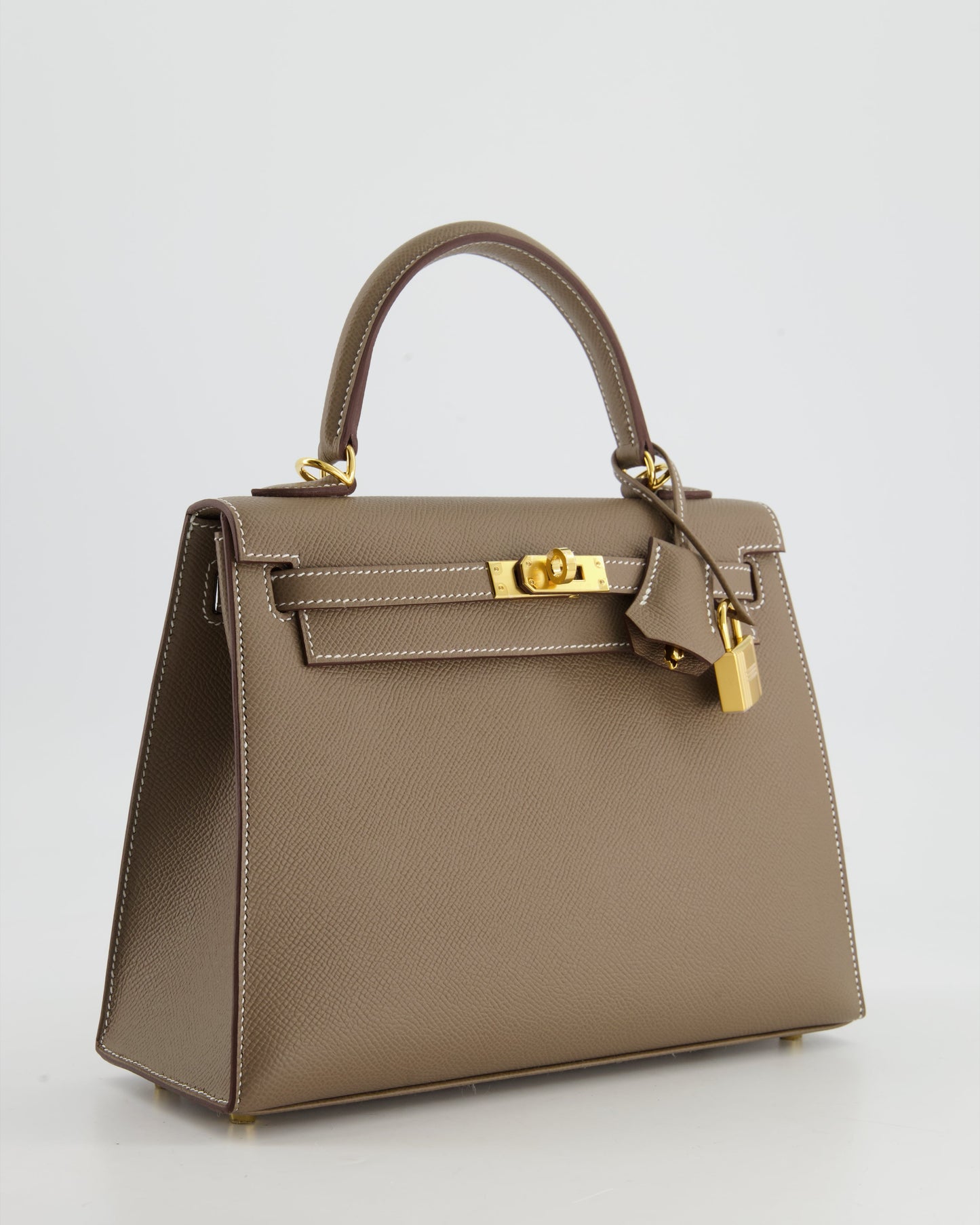 Hermes Kelly 25 Sellier Bag in Etoupe Epsom Leather and Gold Hardware
