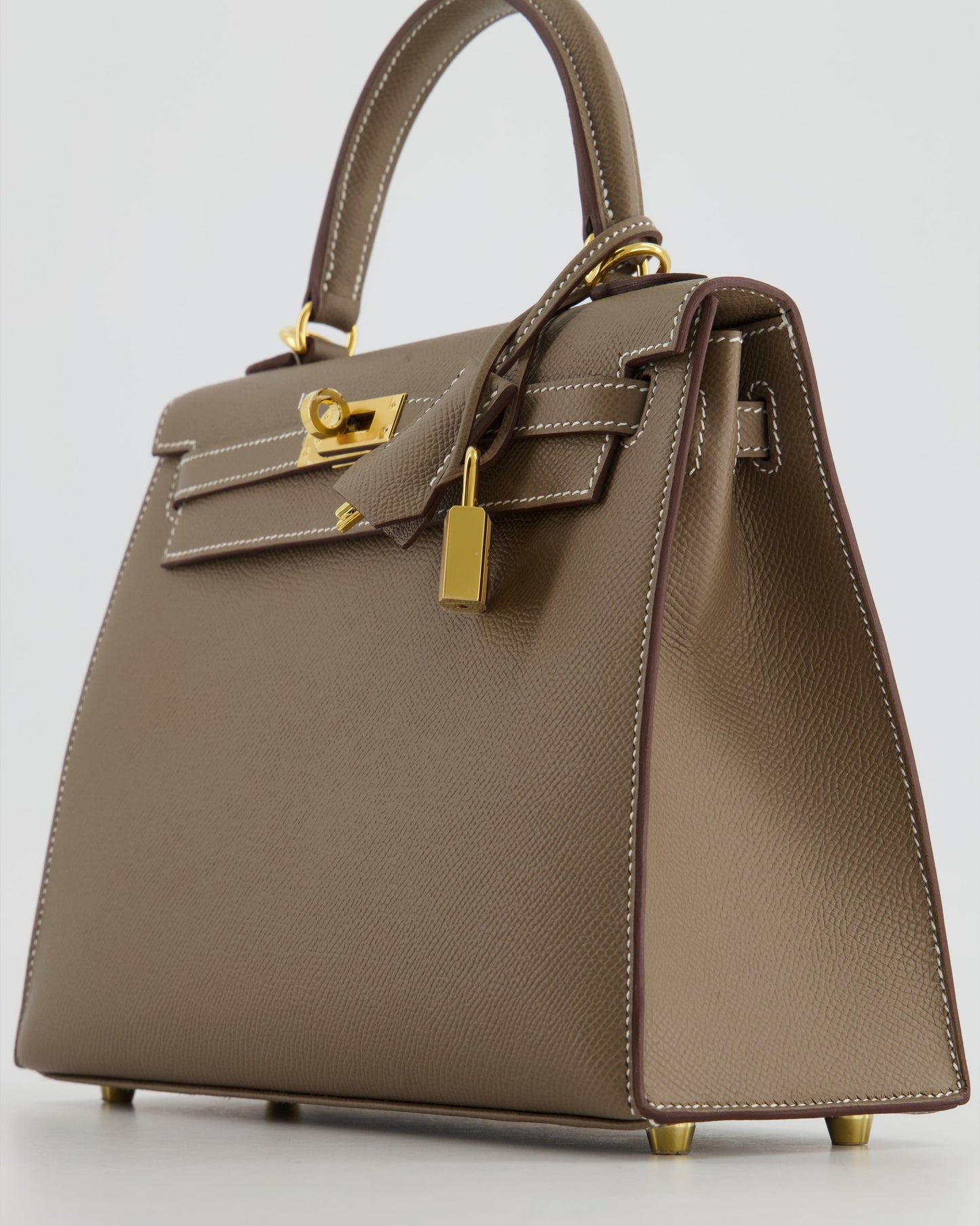 Hermes Kelly 25 Sellier Bag in Etoupe Epsom Leather and Gold Hardware