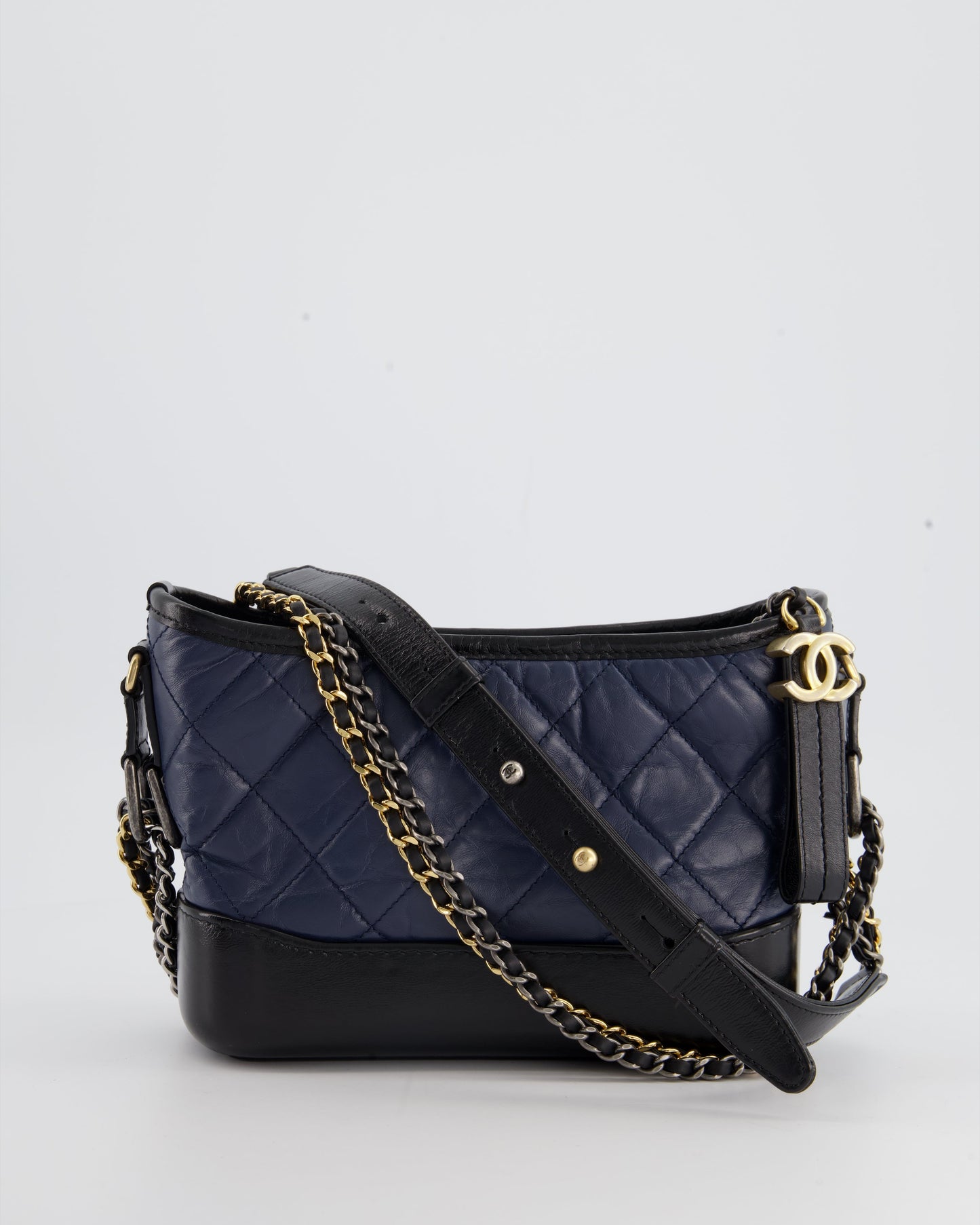Chanel Blue & Black Small Gabrielle Bag in Lambskin Leather with Mixed Hardware