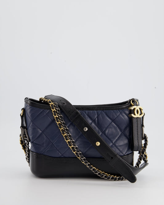 Chanel Blue & Black Small Gabrielle Bag in Lambskin Leather with Mixed Hardware