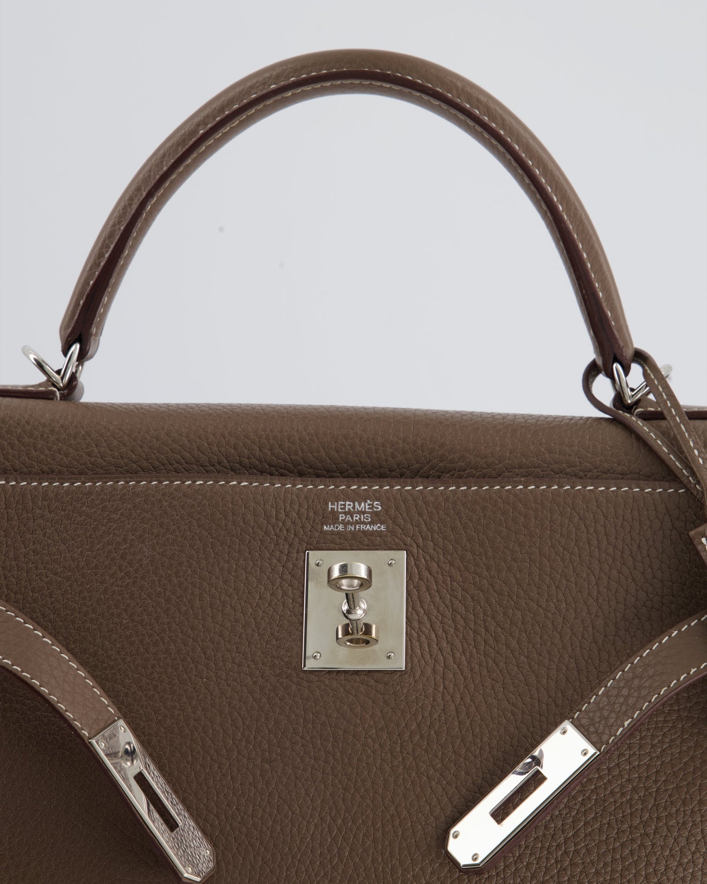 Hermes Kelly 32 Retourne Bag in Etoupe Clemence Leather with Palladium Hardware