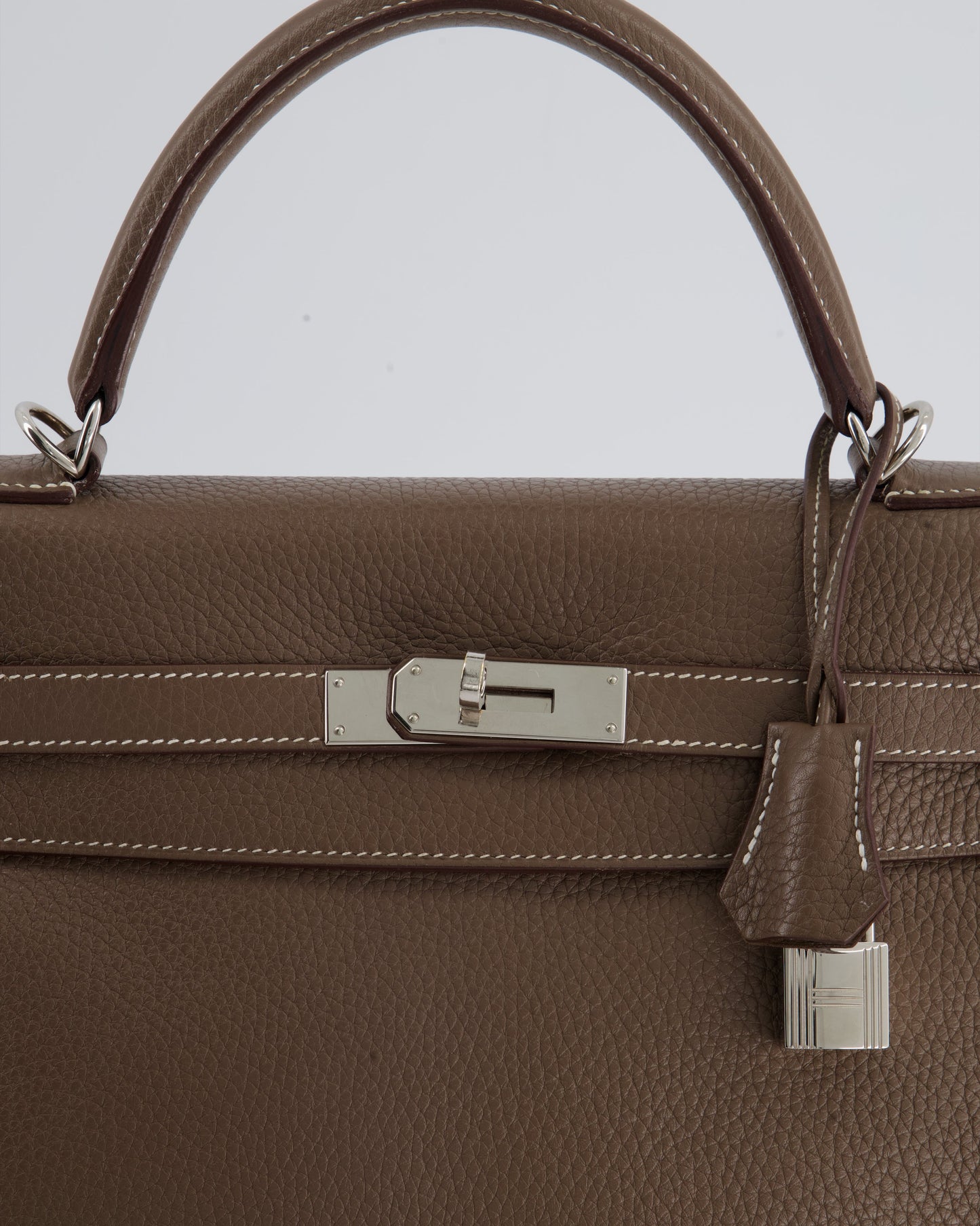 Hermes Kelly 32 Retourne Bag in Etoupe Clemence Leather with Palladium Hardware