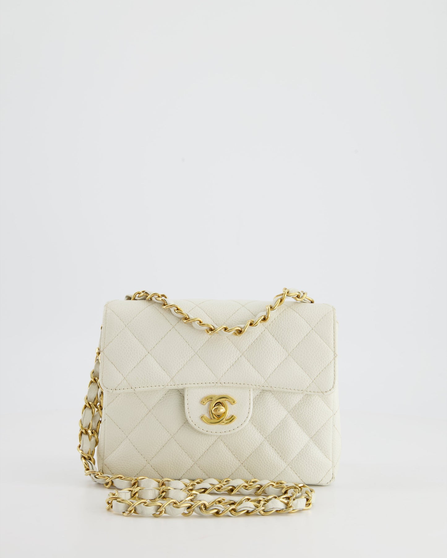 *RARE* Chanel White Caviar Mini Square Flap Bag with 24K Gold Hardware