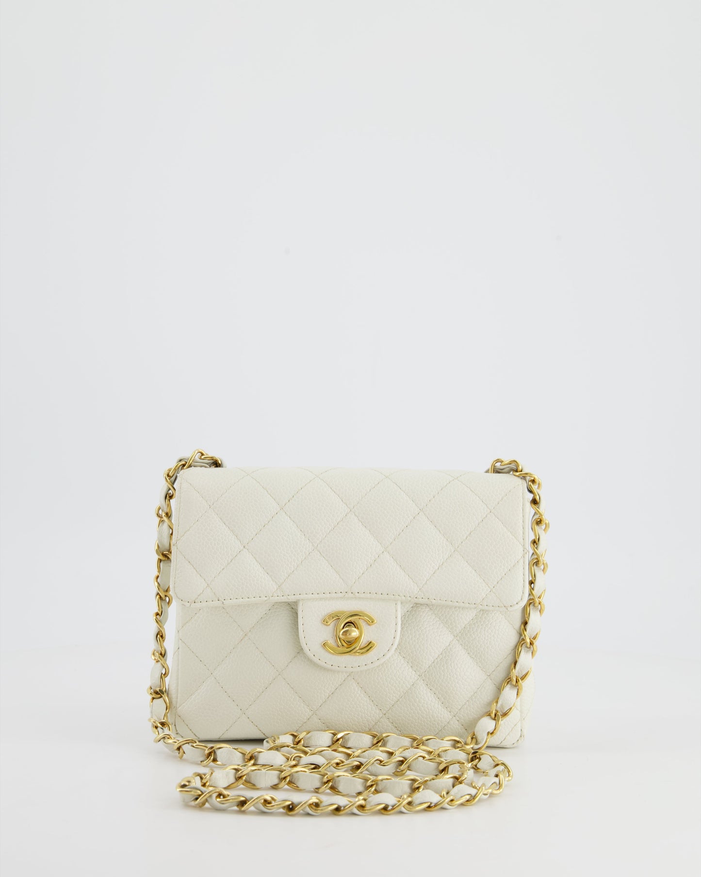 *RARE* Chanel White Caviar Mini Square Flap Bag with 24K Gold Hardware