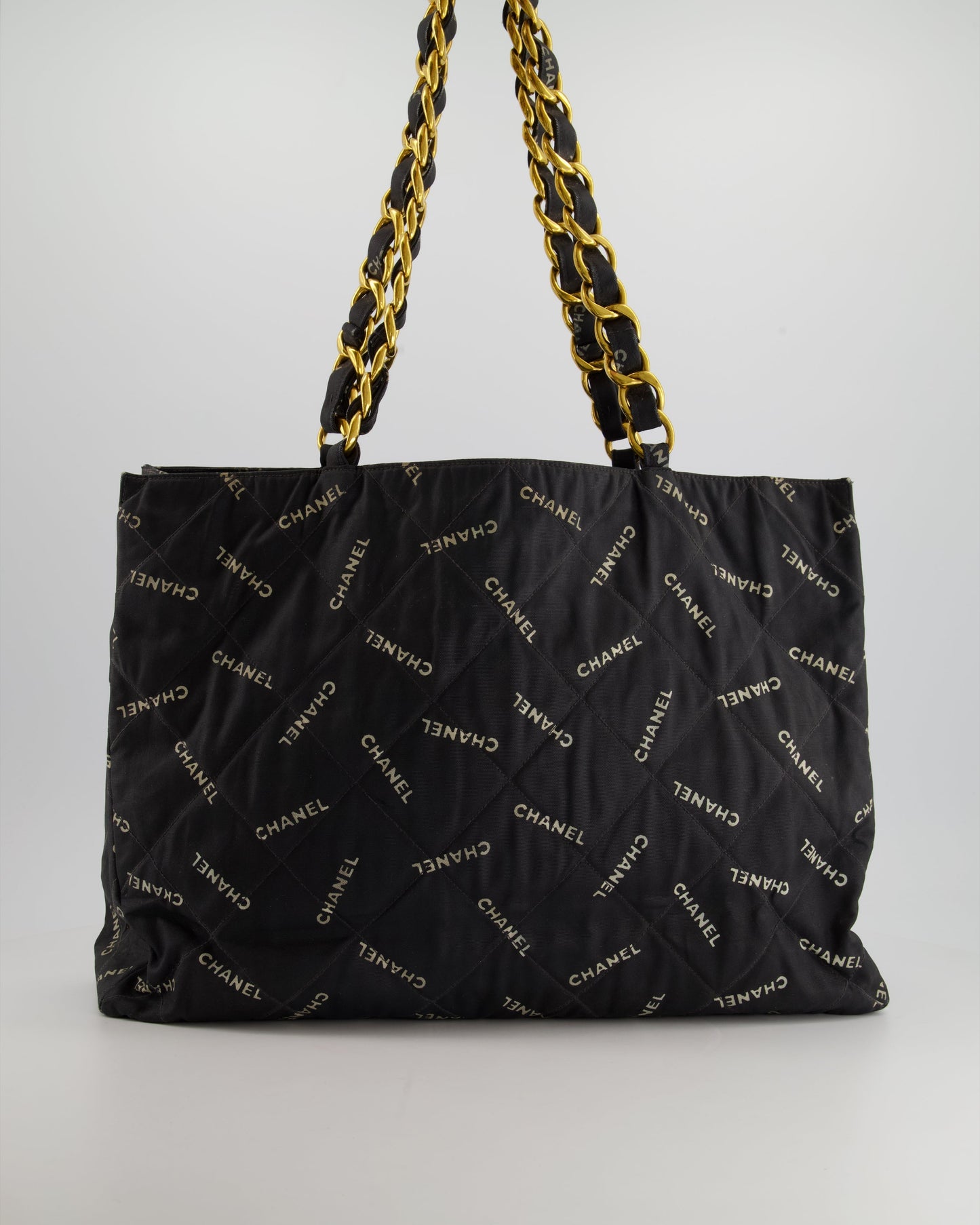 *RARE* Chanel Black Bag in Quilted Canvas Logo Print with Gold Hardware