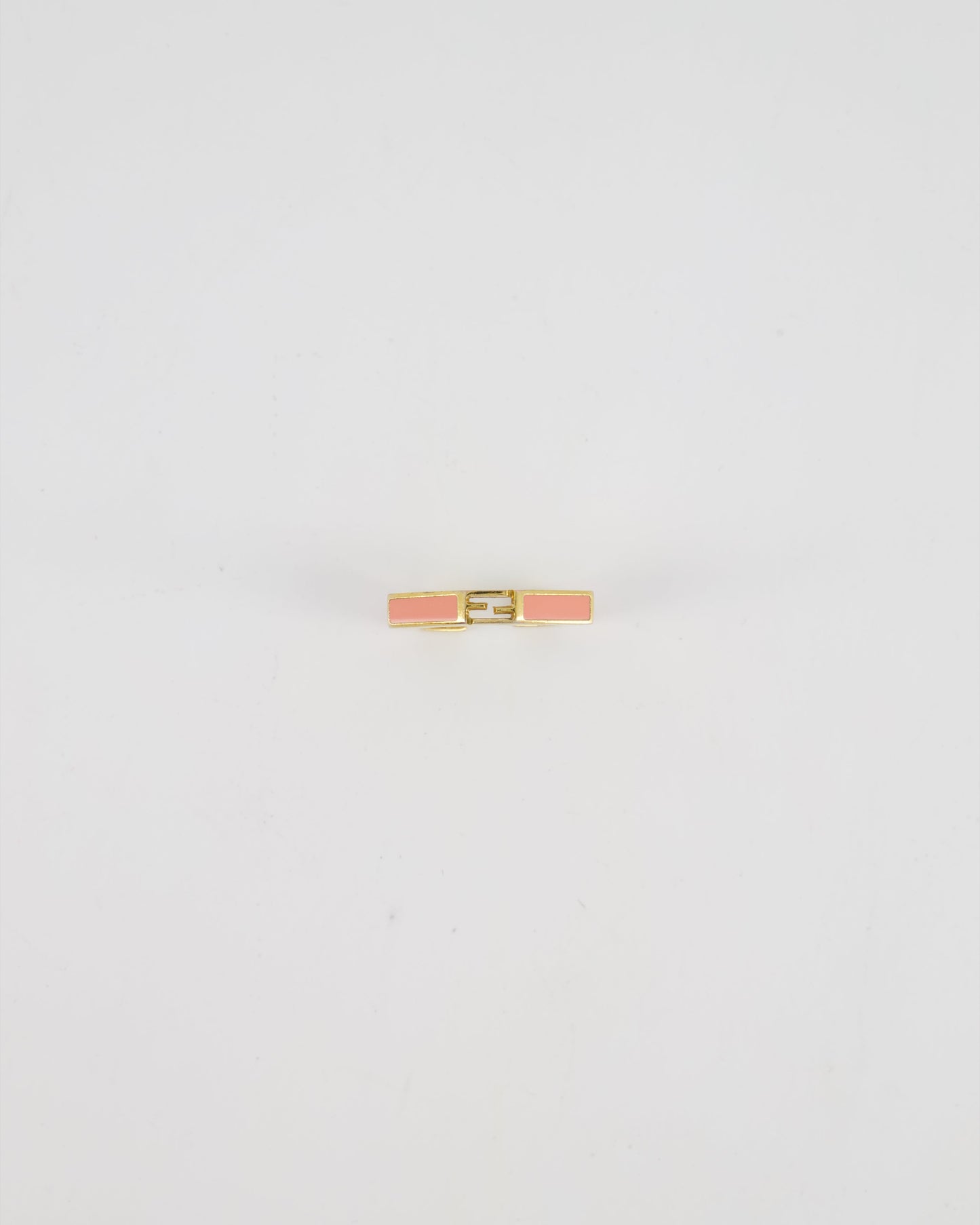 Fendi Gold Enamel Hexagonal Baguette Ring with pink Enamel Detail Size M